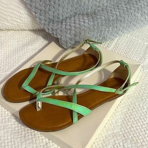 Merona Sandals | Merona Womens Strappy Flip Flop Buckle Flat Sandals Green